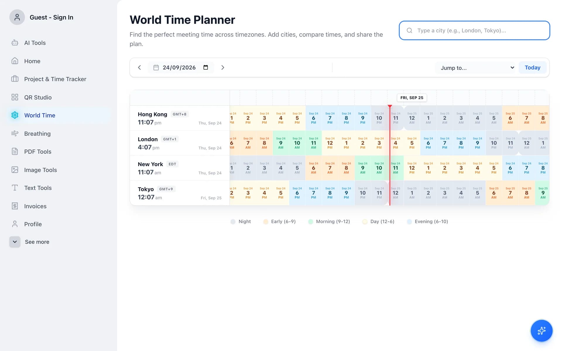 OfficeGoogle's World Time Planner comparing Hong Kong, London, New York and Tokyo
